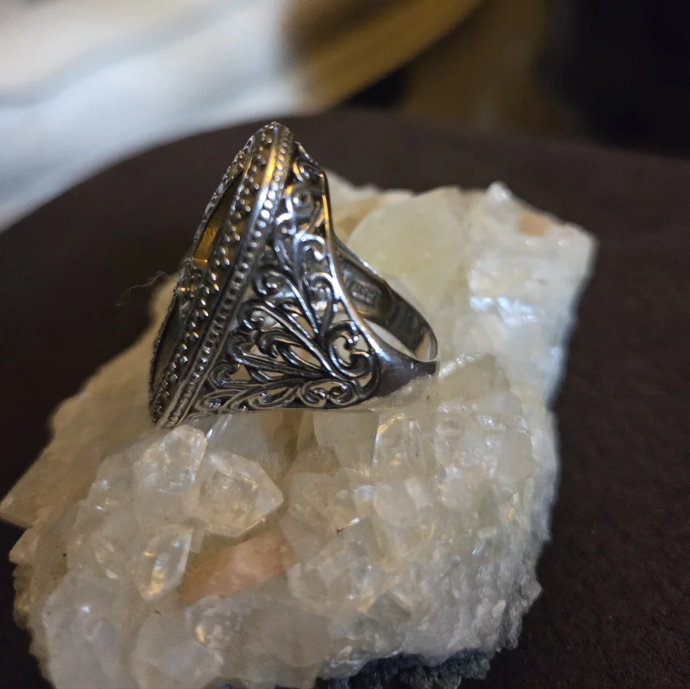 Sterling Silver Cross Ring with Crystals - Picture 4 of 6